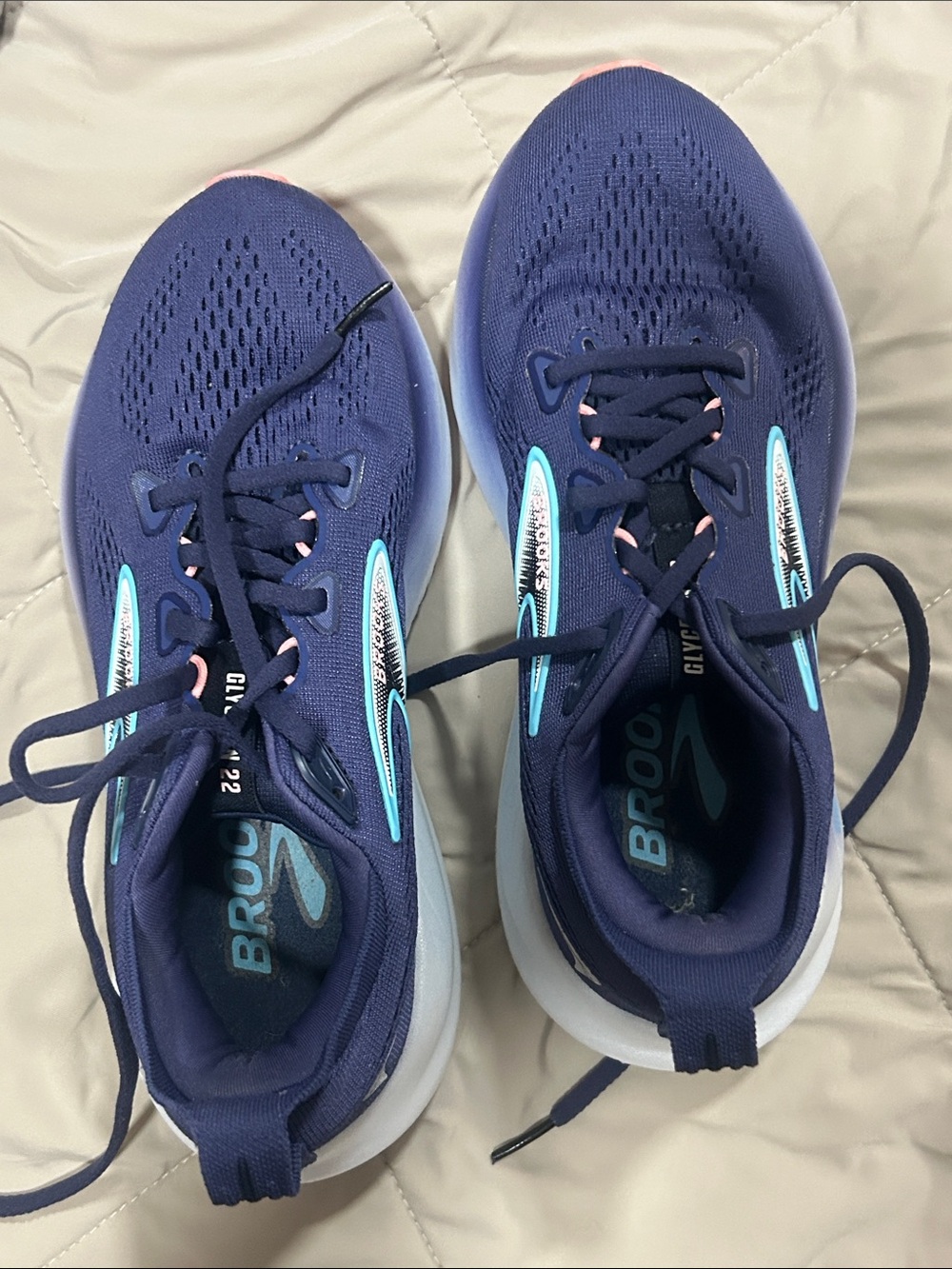 Brooks Navy Running Shoes with Aqua and Pink Highlights